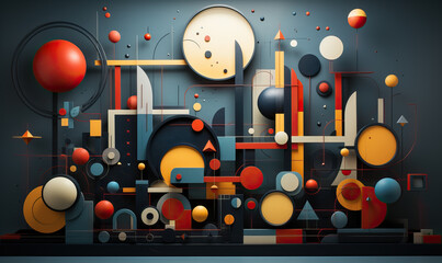 Wall Mural - dark background with colored 3d rectangles of different sizes.