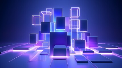 3d rendering of purple and blue abstract geometric background. Scene for advertising, technology, showcase, banner, game, sport, cosmetic, business, metaverse. Sci-Fi Illustration. Product display
