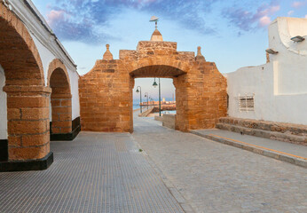 Wall Mural - Fort Saint Sebastian and the bridge to it at dawn.