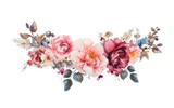 Fototapeta Kwiaty - Watercolor floral crown with pink peonies isolated on white background. Spring flowers wreath