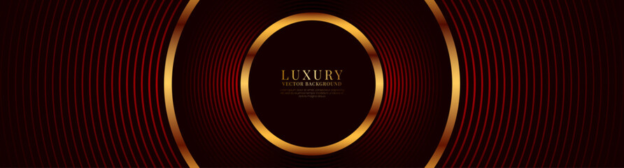 Poster - 3d red luxury abstract background overlap layer on dark space with golden circles effect decoration.
