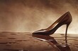 A lone high-heeled shoe placed on a glossy