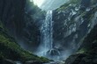 Waterfall hides the entrance to a secret cave - Water's force and the mist create a natural veil, challenging adventurers hidden path behind the cascade created with Generative AI Technology