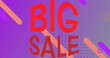 Image of big sale text banner over abstract shapes against purple gradient background