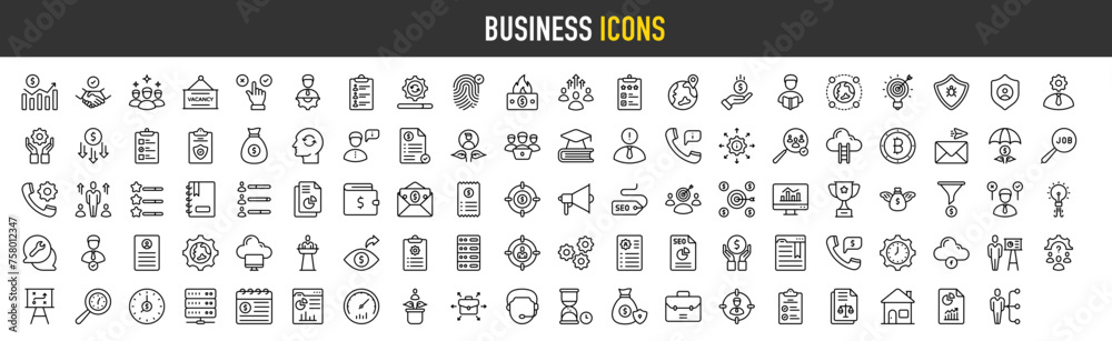 Business outline icon set. Vector icons illustration collection Stock ...