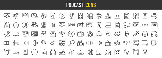 Sticker - Podcast outline icon set. Vector icons illustration collection.