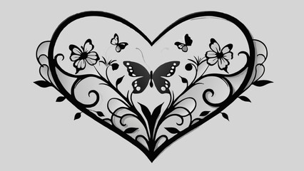 a-heart-shape-will-contain-flowers flying butterfly vector illustration