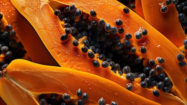 papaya and seeds close-up, wallpaper, texture, pattern or background