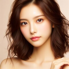 Beautiful Young Asian Woman with Clean Fresh Skin. Face care, Facial treatment, charming beauty and healthy skin and cosmetic concept, woman beauty skin isolated on background