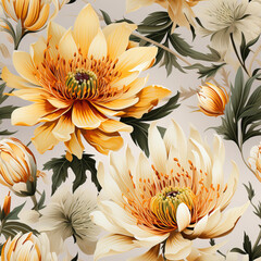 Wall Mural - Seamless pattern with flowers in vintage style.