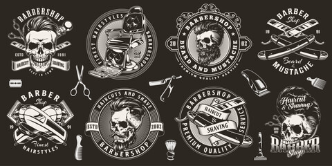 Wall Mural - Mens barber monochrome set labels