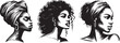 portraits of beautiful Afro women, black vector graphic laser cutting engraving