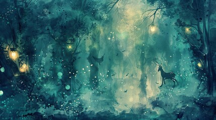 Poster - Mystical Deer in an Ethereal Forest Illustration Mystical Deer in an Ethereal Forest Illustration

