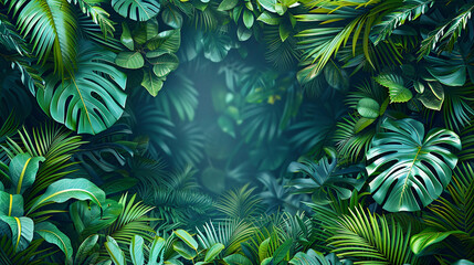 Wall Mural - Tropical leaves,natural green background,wallpaper. Generative AI