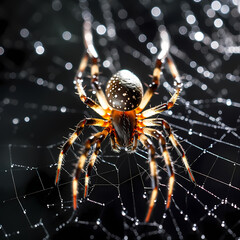 A close-up of a spider weaving a web.