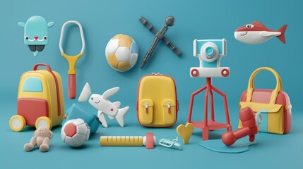 Poster - An illustration of 3D back to school icons isolated on blue. Education and online class concept. Eps 10 modern.