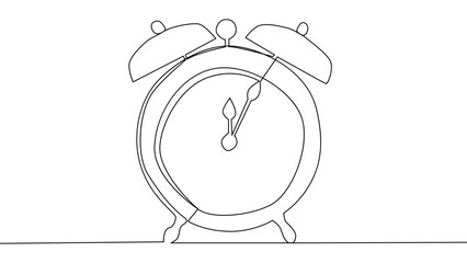 self drawing of single continuous line alarm clock. Full length one line animation illustration