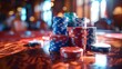 3D artistic depiction of poker game with realistic chip textures