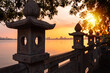 Beautiful sunset over lake in Hanoi city, Vietnam