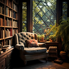 Wall Mural - A cozy reading nook with a comfortable chair