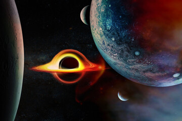 Wall Mural - black hole with alient planets in deep space. elements of this image furnished by nasa.