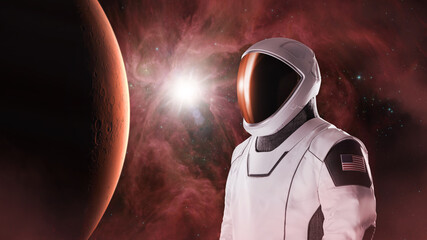 Wall Mural - spaceman with mars planet in outer space. exploration theme. elements of this image furnished by nas