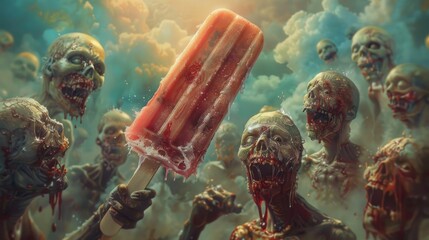 Wall Mural - A zombie horde swarming around a melting popsicle