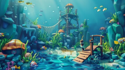Poster - Landscape underwater with realistic moderns.