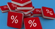 Image of percentage symbol on 3d square shape against blue background