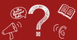 Image of question mark and icons on red background