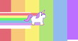 Image of walking unicorn icon on rainbow background