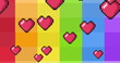 Image of hearts floating on rainbow background