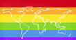 Image of world map on rainbow background