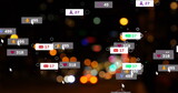 Fototapeta Sport - Image of social media icons and numbers over out of focus city lights