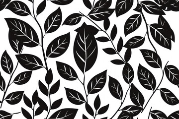 Wall Mural - Modern Leaves Stencil Design, Black and white, high contrast, sharp lines ,seamless repeating pattern.