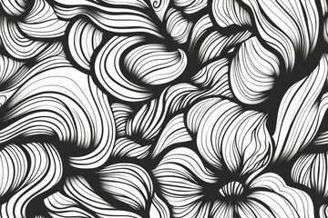 Wall Mural - Liquid Style Coquette Decor Paper, Seamless line art, black on white ,seamless repeating pattern.