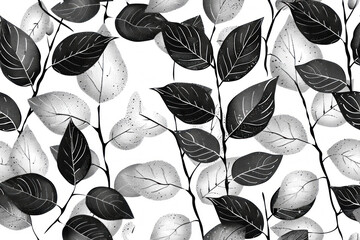 Wall Mural - Dotted Vining Leaves Pattern, Minimalist, black and white ,seamless repeating pattern.