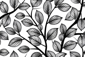 Wall Mural - Geometric Leaves Seamless Tile, Vector, black lines on white ,seamless repeating pattern.