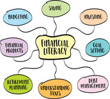 Fototapeta  - financial literacy infographics or mind map sketch - personal finance concept and education