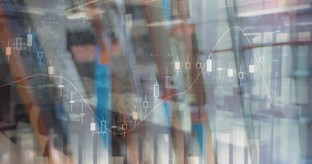 Poster - Image of statistical data processing against warehouse in background