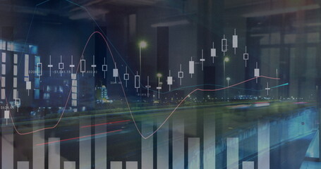 Poster - Image of data processing over cityscape