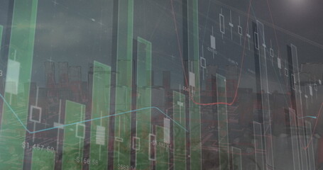 Poster - Image of data processing over cityscape