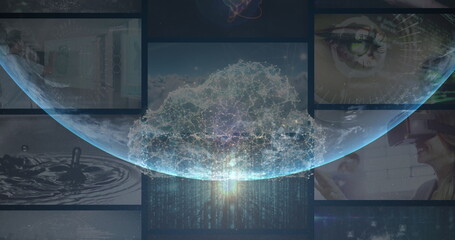 Poster - image of data processing over globe