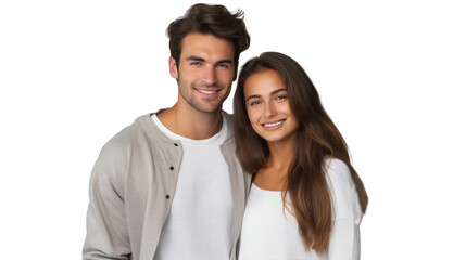 Wall Mural - Happy smiling young couple, isolated cutout people on transparent background