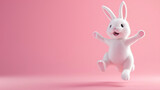 Fototapeta Lawenda - 3d render of a cute white rabbit jumping on pink background