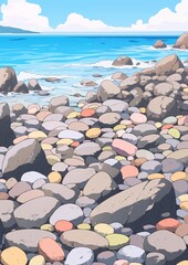 Sticker - Rocky Sea Shore Illustration