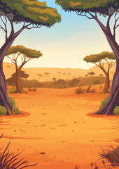 Wall Mural - African Savannah Landscape Illustration