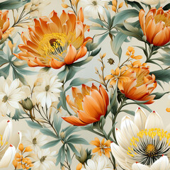 Wall Mural - Seamless pattern with flowers in vintage style.