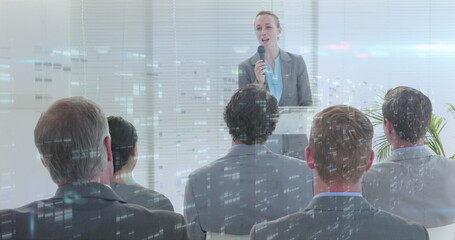 Sticker - Image of light spots over caucasian business people in office