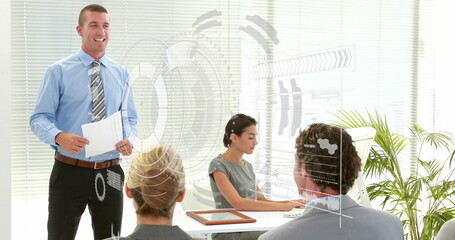 Poster - Image of data processing over caucasian business people in office
